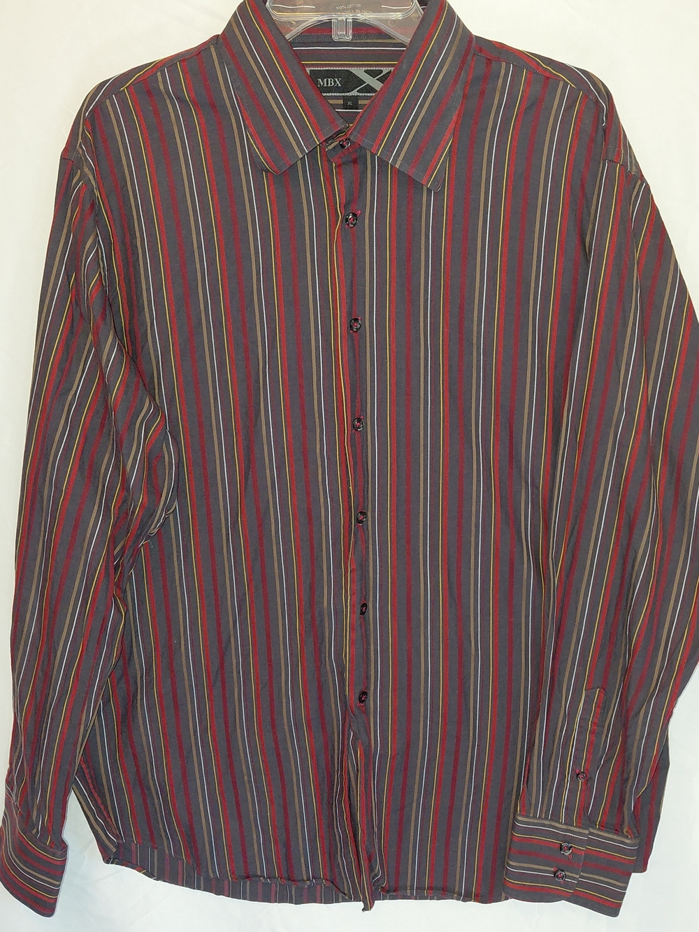 MBX Men’s Red & Gray Striped Dress Shirt #2629